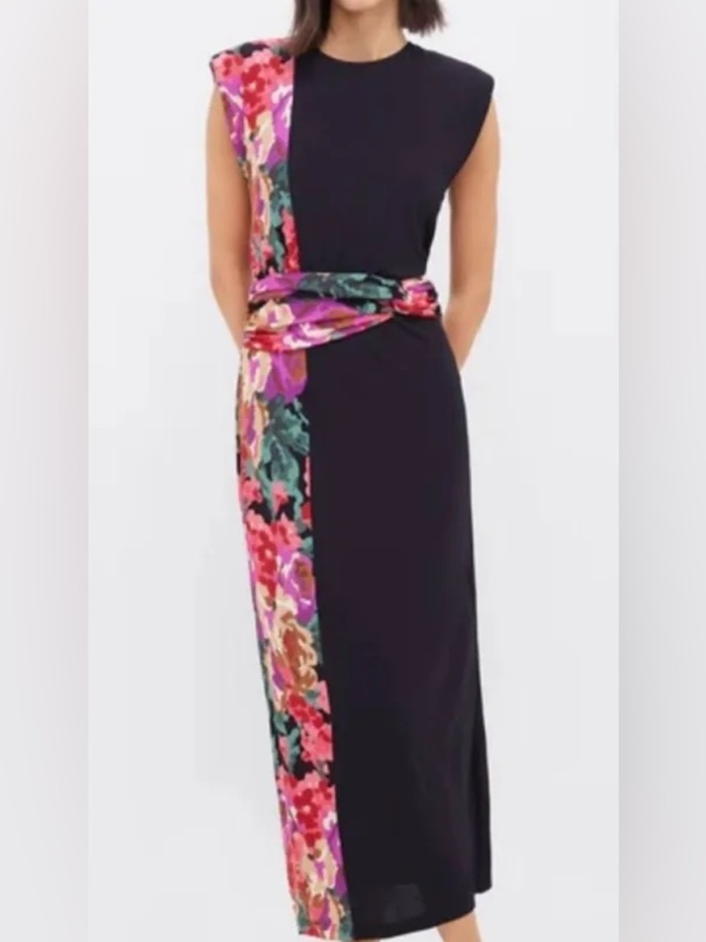 Tuckernuck Black Maxi Dress with Pink Floral Sash